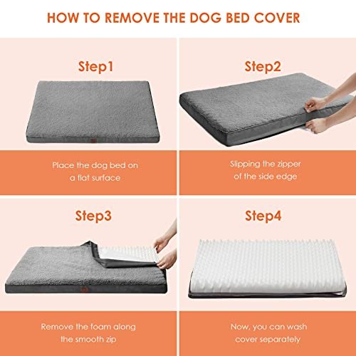 Orthopedic XL Dog Bed for Large Dogs, Washable Cover, Crate-Friendly, Grey - Image 3