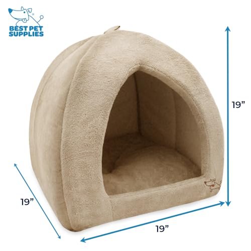Cozy Pet Tent Bed for Cats & Dogs - Soft, Durable, Tan, 19"x19"x19" - Image 2