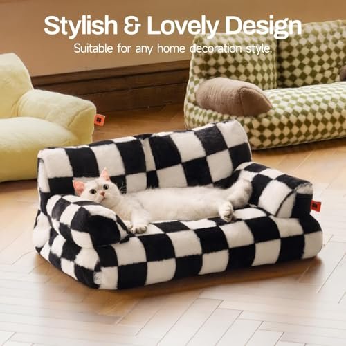 Cozy Washable Pet Couch Bed for Cats & Small Dogs, Non-Slip, Fluffy, 26x19 - Image 2