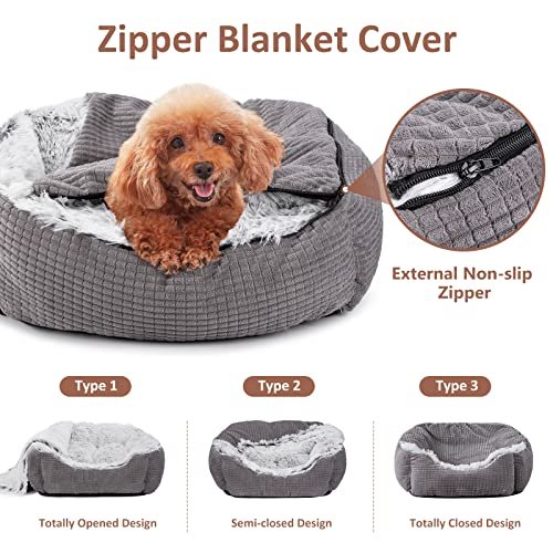 Cozy Orthopedic Hooded Dog & Cat Bed - Warm, Washable, 20" Grey Cave Design - Image 2