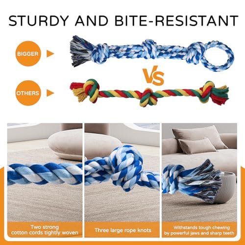 TLAZZ 2 Pack Durable Dog Rope Toys for Aggressive Chewers, Teeth Cleaning - Image 4
