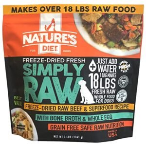 Nature's Diet Simply Raw® Freeze-Dried Raw Whole Food Meal - Makes 18 Lbs Fresh Raw Food with Muscle, Organ, Bone Broth, Whole Egg, Superfoods, Fish Oil Omega 3, 6, 9, Probiotics & Prebiotics (Beef)