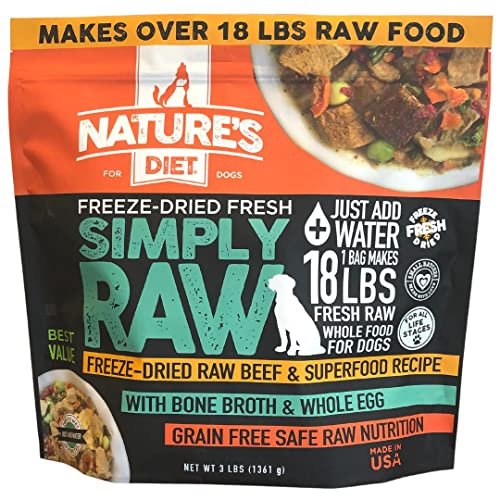 Nature's Diet Simply Raw® Freeze-Dried Raw Whole Food Meal - Makes 18 Lbs Fresh Raw Food with Muscle, Organ, Bone Broth, Whole Egg, Superfoods, Fish Oil Omega 3, 6, 9, Probiotics & Prebiotics (Beef)