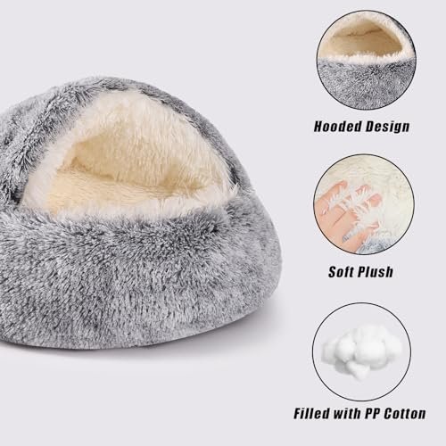 Cozy Round Hooded Cat & Dog Bed - Faux Fur Cave for Small Pets, Self-Warming - Image 5