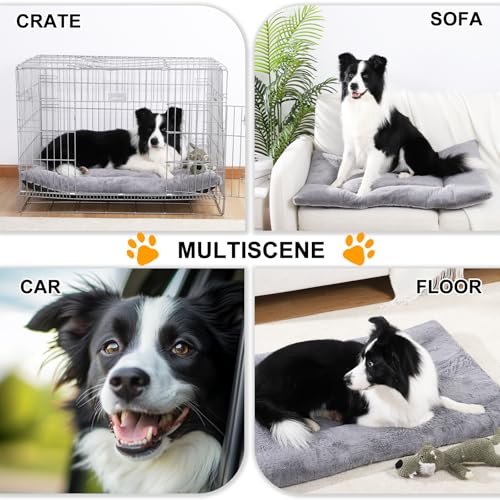 Washable Dog Crate Bed Mat: Non-Slip Medium/Large Kennel Cushion, Light Grey 36" - Image 8