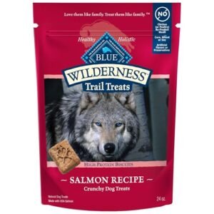 Blue Buffalo Wilderness Trail Treats Crunchy Dog Biscuits, Grain-Free and High-Protein Dog Treats Made with Natural Ingredients, Salmon Recipe 24-oz Bag