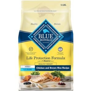 Blue Buffalo Life Protection Formula Healthy Weight Adult Dry Dog Food, Supports an Ideal Weight, Made with Natural Ingredients, Chicken & Brown Rice Recipe, 5-lb. Bag