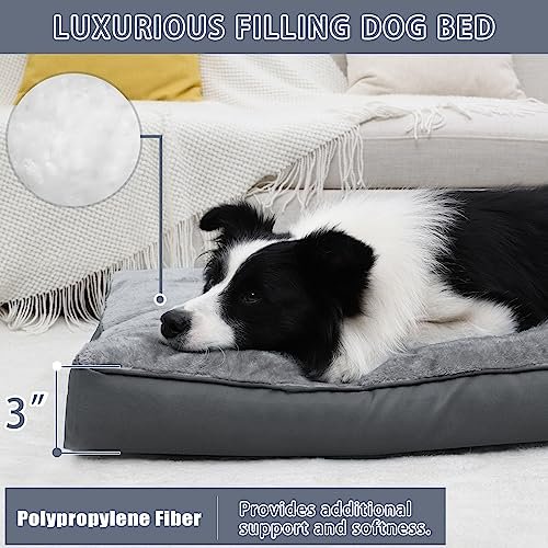 Waterproof Plush Dog Crate Bed with Washable Cover, Gray 35x22 Inch - Image 3