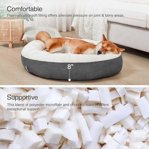 Cozy Donut Pet Bed for Dogs & Cats, Washable, Non-Slip, Durable, 30in Gray - Image 4