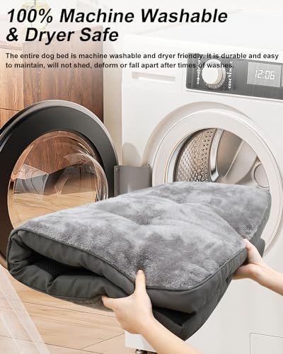Plush Washable Dog Crate Bed, XL Anti-Slip Mat, 41"x27" Grey Comfort Pad - Image 4