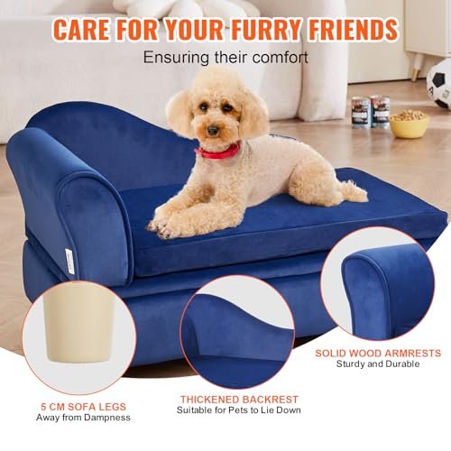 Comfy Velvet Pet Sofa Bed for Small Dogs & Cats | Sturdy 50 lbs Capacity Blue Couch - Image 7