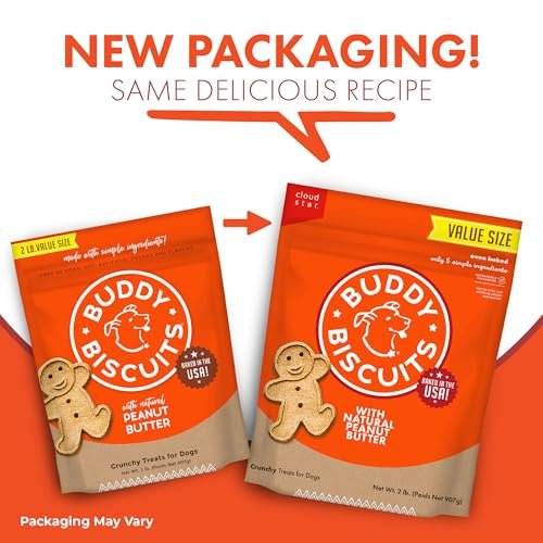 Crunchy Buddy Biscuits Dog Treats, Peanut Butter, 2 lb Bag, Healthy & Tasty - Image 2