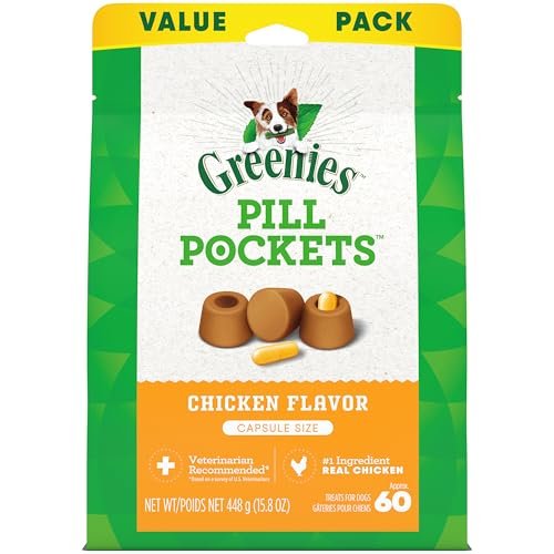Greenies Pill Pockets for Dogs Capsule Size Natural Soft Dog Treats Chicken Flavor, 15.8 oz. Pack (60 Treats)
