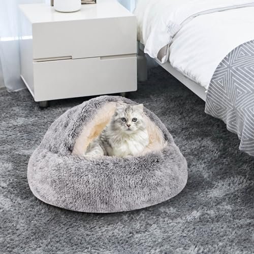 Cozy Round Hooded Cat & Dog Bed - Faux Fur Cave for Small Pets, Self-Warming - Image 4