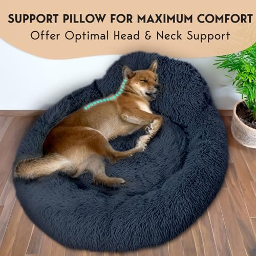 Calming Donut Dog Bed - Washable, Anti-Slip, Fluffy Bed for Dogs Up to 45 lbs - Image 2