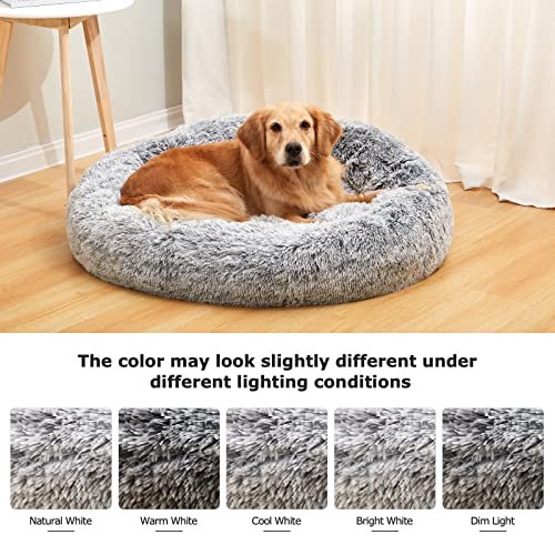 Calming Donut Dog Bed 36" - Fluffy, Anti-Anxiety, Washable, Large, Grey - Image 8