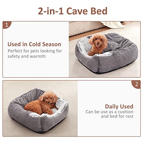 Cozy Orthopedic Hooded Dog & Cat Bed - Warm, Washable, 20" Grey Cave Design - Image 4