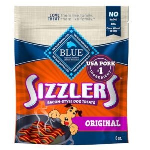 Blue Buffalo Sizzlers Natural Soft Dog Treats, Bacon-Style Soft-Moist Dog Treats with Real USA Pork, Original Flavor, 6-oz Bag