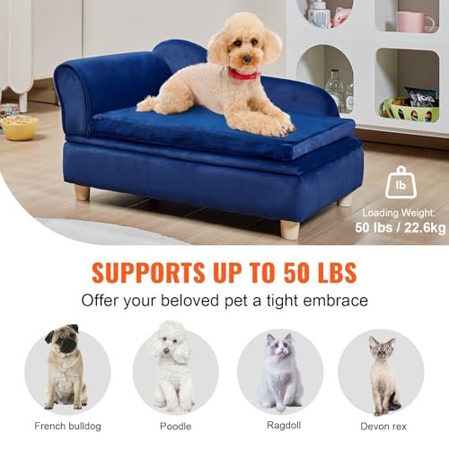 Comfy Velvet Pet Sofa Bed for Small Dogs & Cats | Sturdy 50 lbs Capacity Blue Couch - Image 3
