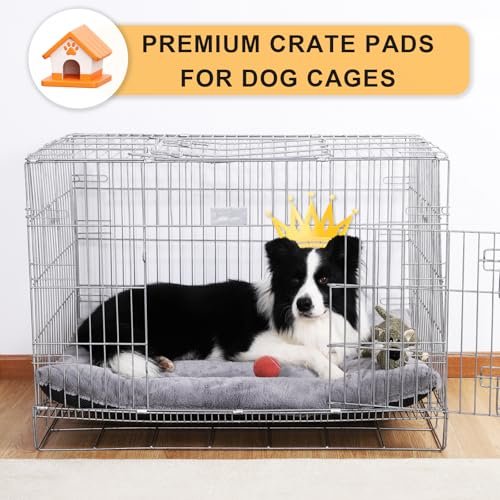 Washable Dog Crate Bed Mat: Non-Slip Medium/Large Kennel Cushion, Light Grey 36" - Image 2