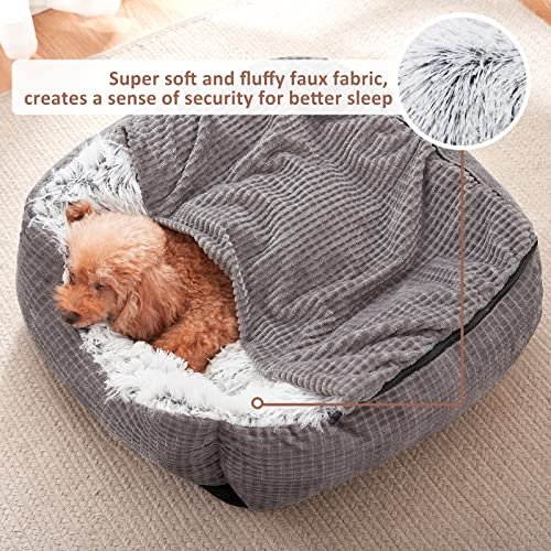 Cozy Orthopedic Hooded Dog & Cat Bed - Warm, Washable, 20" Grey Cave Design - Image 6
