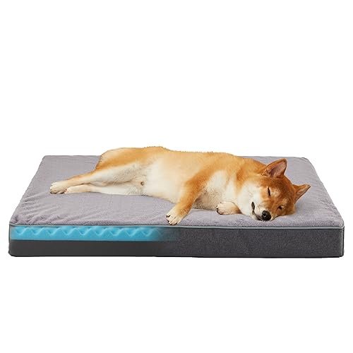 WATANIYA PET Memory Foam Large Dog Bed, Cooling Dog Beds for Large Dogs, Washable Orthopedic Dog Bed for Crate with Joint Relief Memory Foam, Waterproof Liner and Plush Cover (35’’x 22’’)