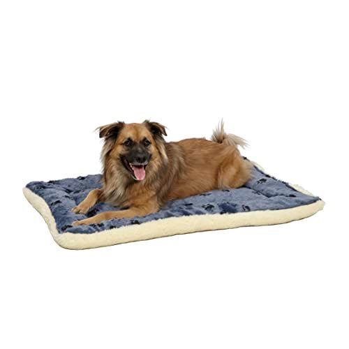 MidWest Homes for Pets Reversible Paw Print Pet Bed in Blue / White, Dog Bed Measures 35L x 21.5W x 3.5H for Intermediate Size Dogs, Machine Wash
