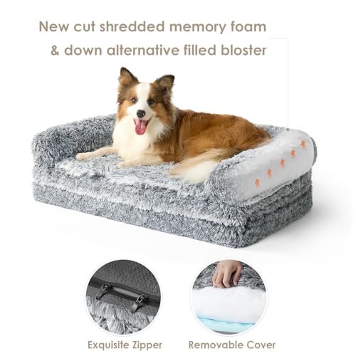EHEYCIGA XXL Orthopedic Dog Bed, Faux Fur Memory Foam, Non-Slip, Grey - Image 6
