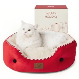 Bedsure Christmas Dog Beds for Small Dogs - Christmas Cat Beds for Indoor Cats, Washable Pet Bed for Puppy and Kitten with Slip-Resistant Bottom, 20 Inches, Antique Red