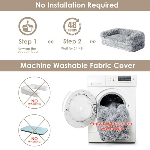 EHEYCIGA XXL Orthopedic Dog Bed, Faux Fur Memory Foam, Non-Slip, Grey - Image 9