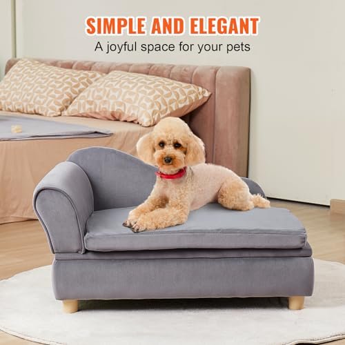 VEVOR Soft Velvet Pet Sofa for Medium Dogs & Cats, 50 lbs Capacity, Grey - Image 5