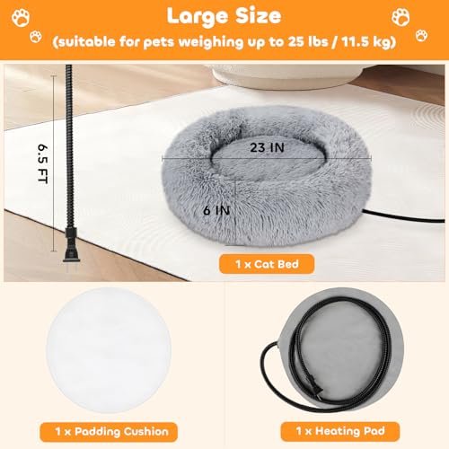 Evjeal Heated Cat Bed - Fluffy 23" Donut Bed with Removable Heating Pad - Image 3