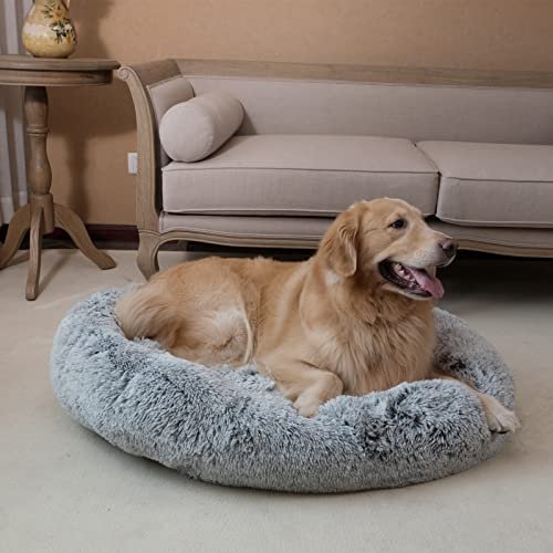 Coohom Oval Donut Cuddler Dog Bed - Plush, Washable, Calming (Grey) - Image 5
