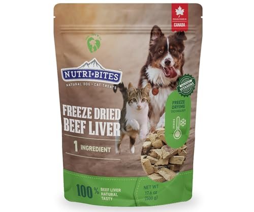 Nutri Bites Freeze Dried Beef Liver Dog & Cat Treats | Healthy Pet Training Treats or Food Topper | All Natural, Single Ingredient, High Protein | Premium Bulk Value Pack, 17.6 oz