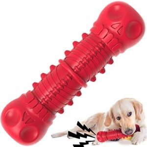 ZIKATON Dog Squeaky Toys for Aggressive Chewers, Durable Dog Chew Toys for Large Medium Breed Dog, Dog Toys, Tough Durable Dogs Toys with Natural Rubber (A Red, for Larege Dogs)