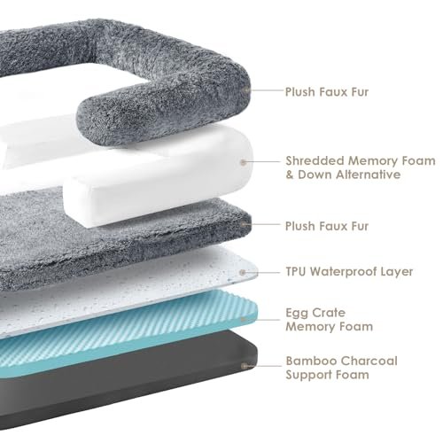 EHEYCIGA XXL Orthopedic Dog Bed, Faux Fur Memory Foam, Non-Slip, Grey - Image 2