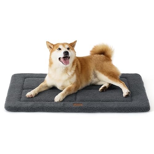 Bedsure Washable Dog Crate Bed for Large Dogs, Reversible Foam Floor Dog Mat, Lightweight Travel Flat Pet Beds for Indoor & Outdoor Dogs (35" x 23", Dark Grey)