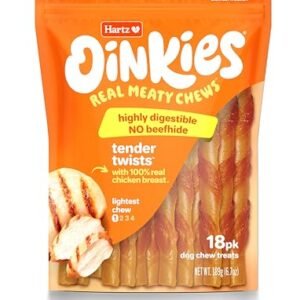 Hartz Oinkies Tender Twists with Real Chicken Breast Rawhide-Free Dog Treats, Highly Digestible Dog Chews, 18 Count