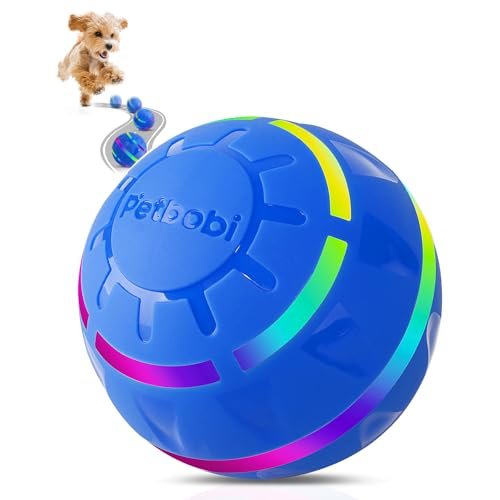 Petbobi Active Rolling Ball for Dogs - 2 Modes Interactive Dog Toys, USB Rechargeable Motion Activated Self Moving Dog Ball Toy, Durable Peppy Pet Ball for Small Medium Large Dog, LED Light, Blue