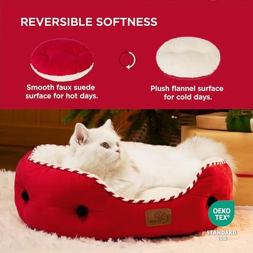 Cozy Christmas Dog & Cat Bed - Washable, Non-Slip, 20", Antique Red - Image 2
