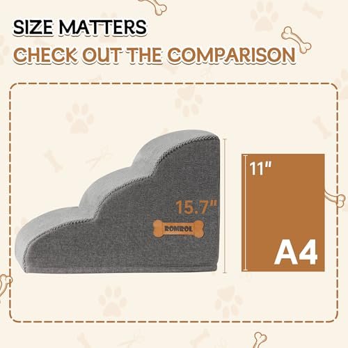 Romrol Extra Wide Dog Stairs Ramp – Non-Slip 3-Tier Pet Steps for Beds & Couches - Image 2