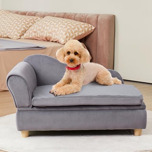 VEVOR Soft Velvet Pet Sofa for Medium Dogs & Cats, 50 lbs Capacity, Grey - Image 8