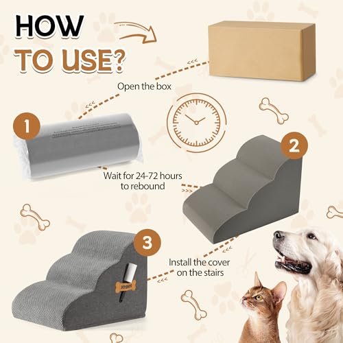 Romrol Extra Wide Dog Stairs Ramp – Non-Slip 3-Tier Pet Steps for Beds & Couches - Image 3