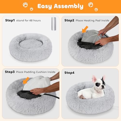 Evjeal Heated Cat Bed - Fluffy 23" Donut Bed with Removable Heating Pad - Image 6