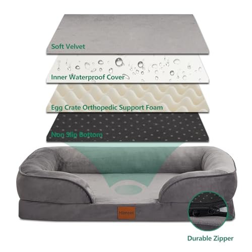HIMEET Large Waterproof Dog Bed – Washable Bolster Pet Couch 35"x25" - Image 3
