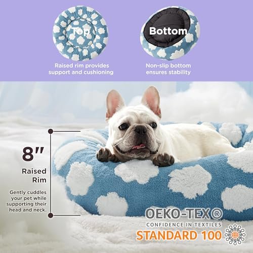 Lesure Calming Donut Dog & Cat Bed – Plush, Anti-Slip, 30” Blue - Image 2