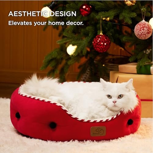 Cozy Christmas Dog & Cat Bed - Washable, Non-Slip, 20", Antique Red - Image 5