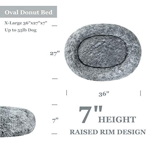 Coohom Oval Donut Cuddler Dog Bed - Plush, Washable, Calming (Grey) - Image 3