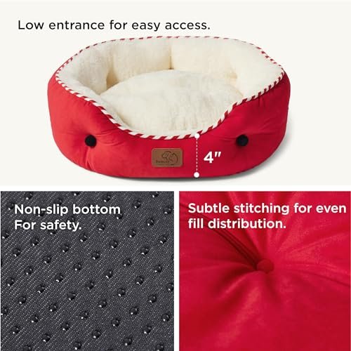 Cozy Christmas Dog & Cat Bed - Washable, Non-Slip, 20", Antique Red - Image 4