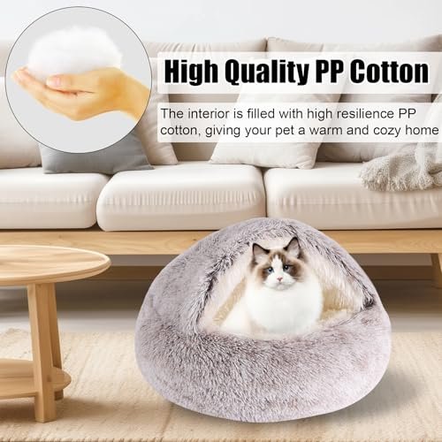Cozy Washable Cat Cave & Small Dog Bed with Hooded Cover, Non-Slip, 24" - Image 6